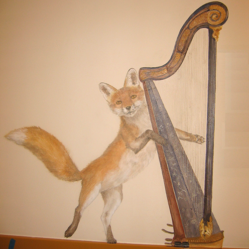 Wandschildering vos met harp // Decoratieschilderingen // Atelier Koningsblauw Amsterdam
